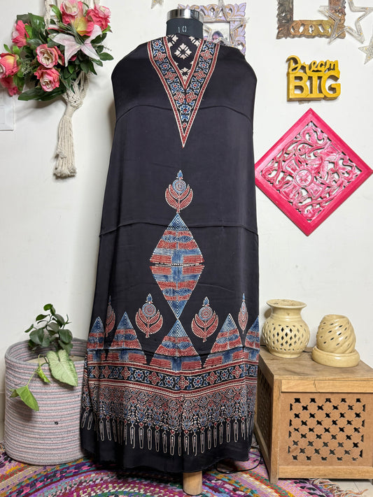 🌿 Ajrakh Handblock Modal Suit Set with Dupatta