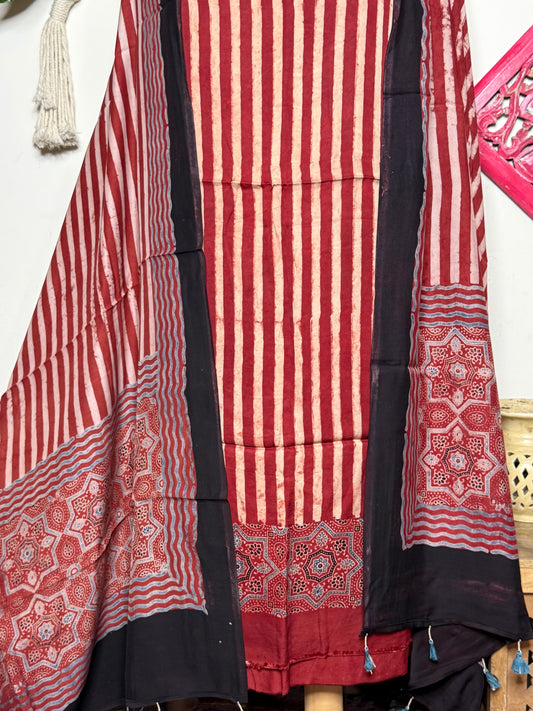 🌿 Ajrakh Handblock Modal Suit Set with Dupatta