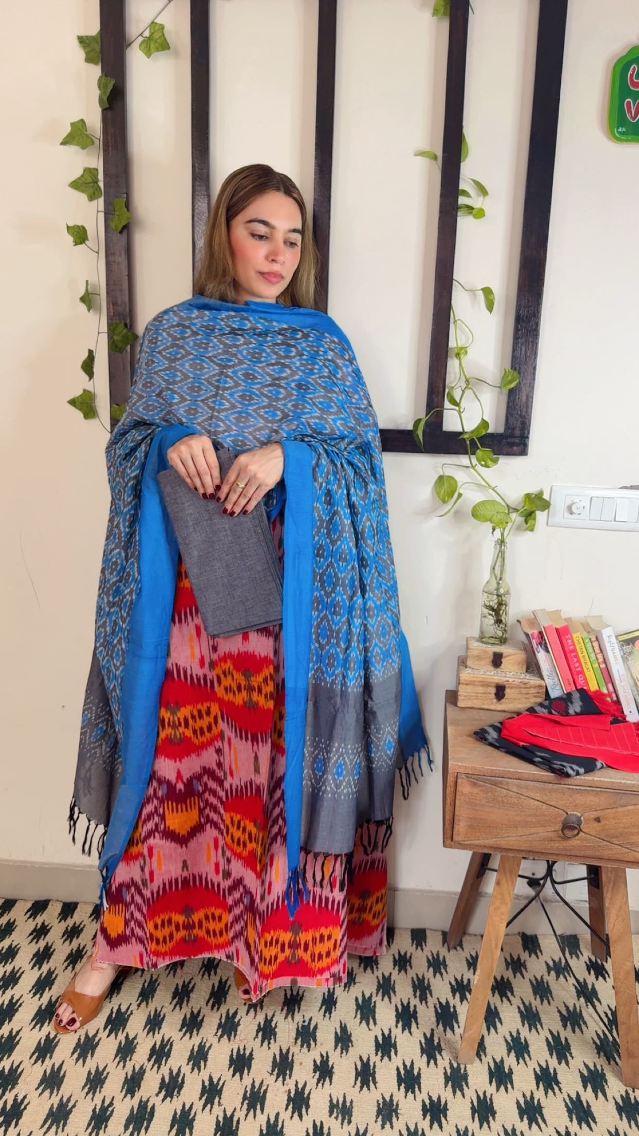 Uzbek Ikkat unstitched Handloom Cotton 3-Piece Set ✨