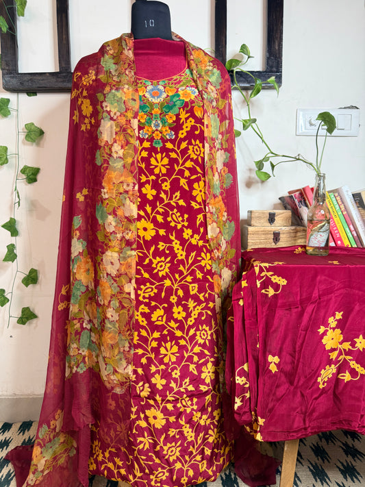 Natural Pure Crape Full Suit with Premium Chiffon Dupatta
