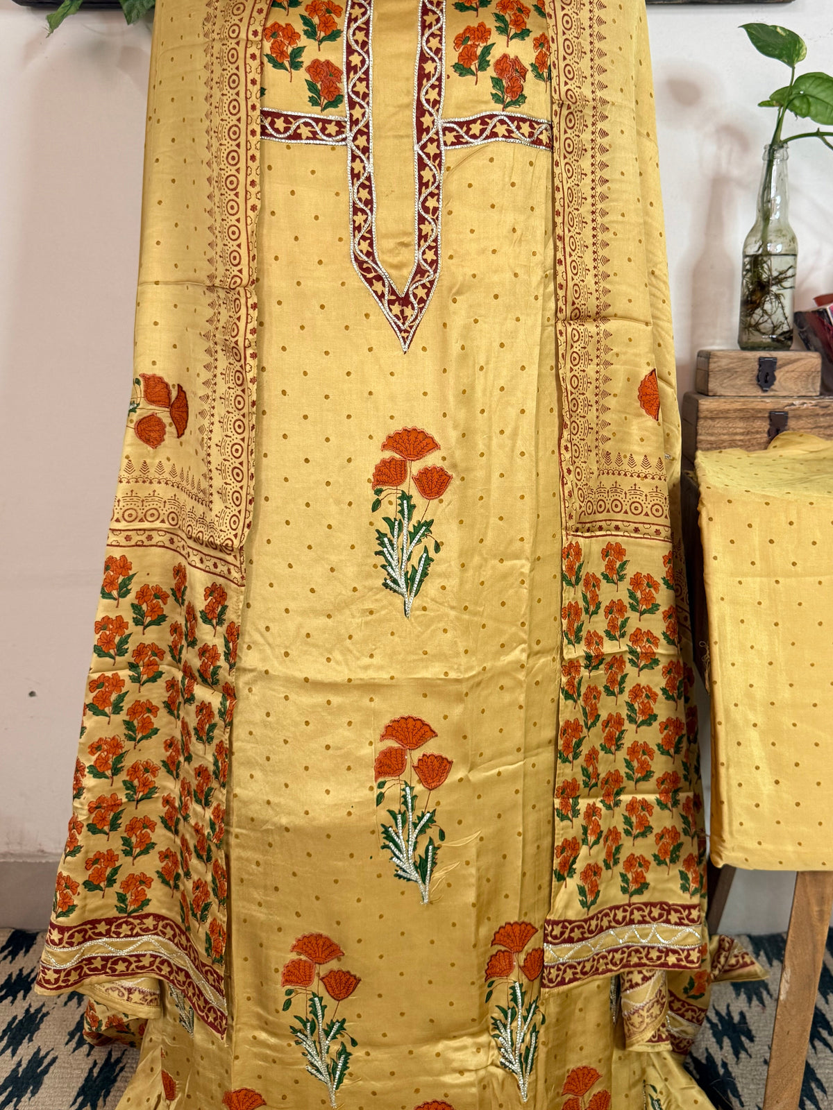 Pure Modal Silk Handblock Embroidered Full Suit ✨