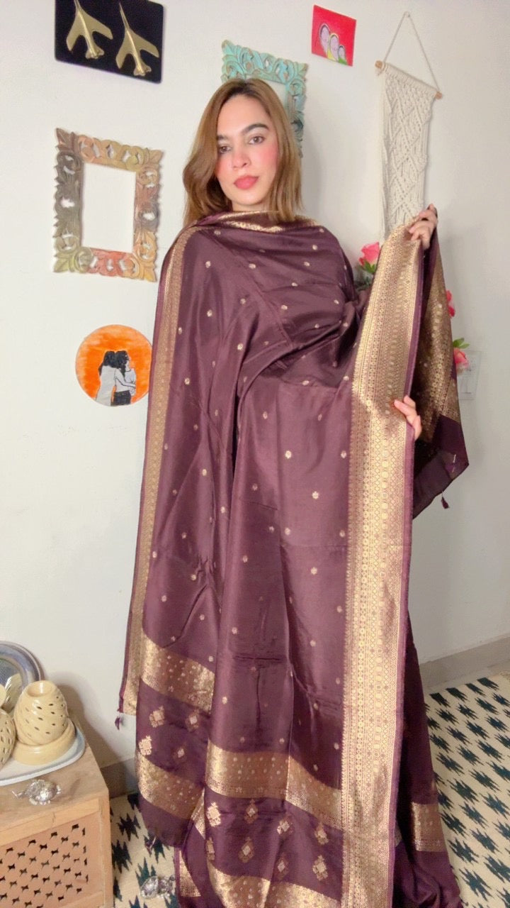Dola Silk Shirt Dhuppta With Banarasi Weaving!!
