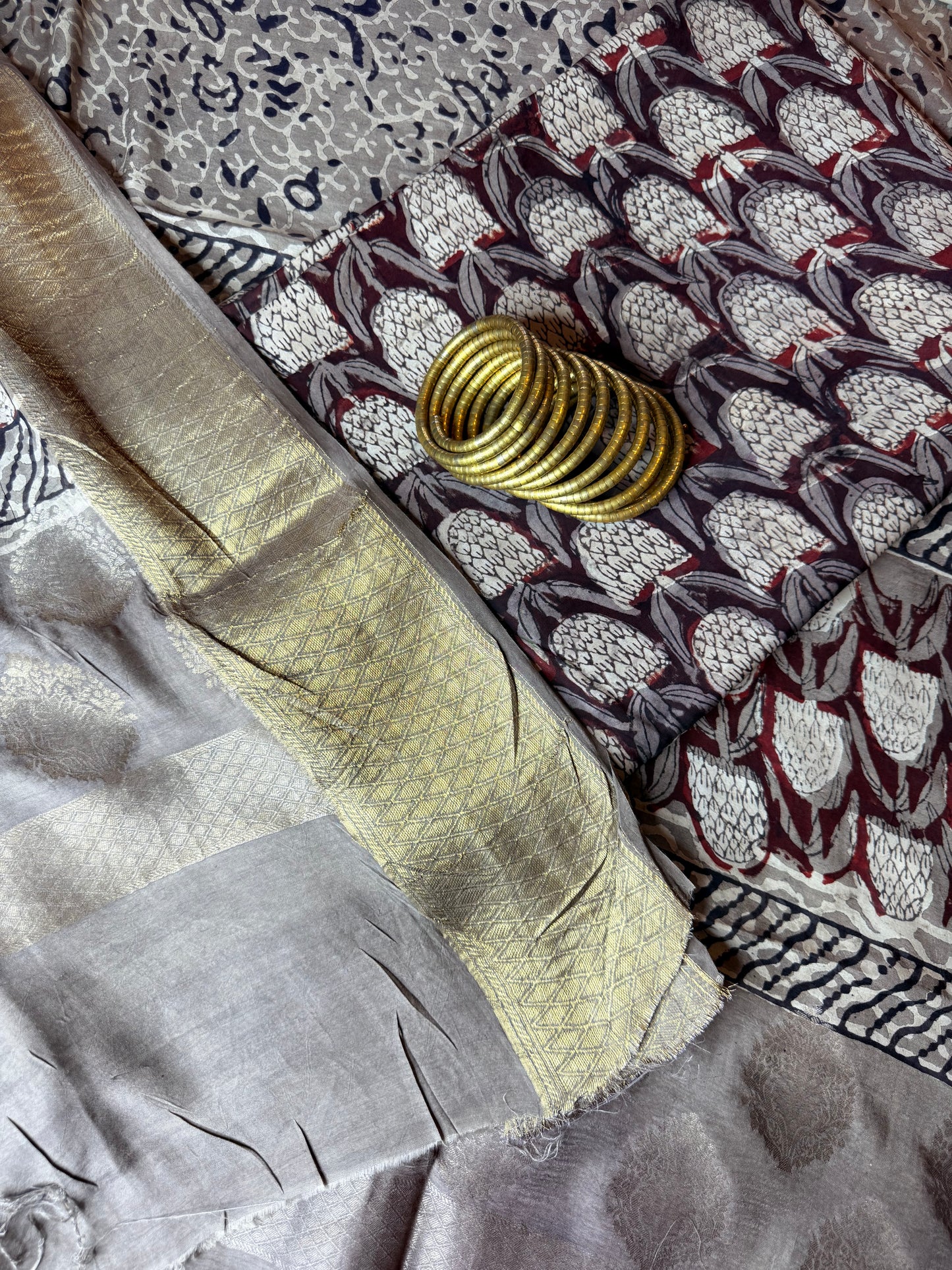 Modal Silk Full Suit with Kalamkari & Jhota Art (Handmade)