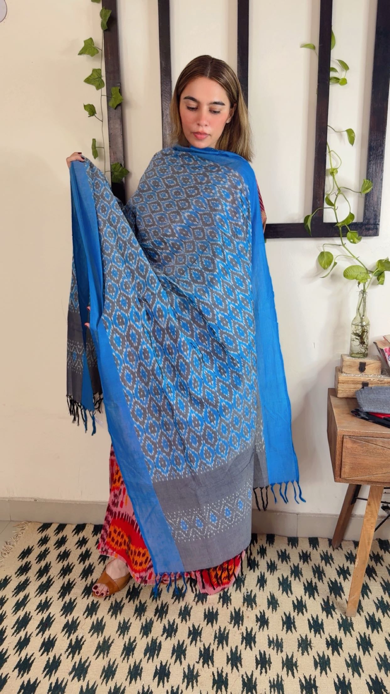 Uzbek Ikkat unstitched Handloom Cotton 3-Piece Set ✨