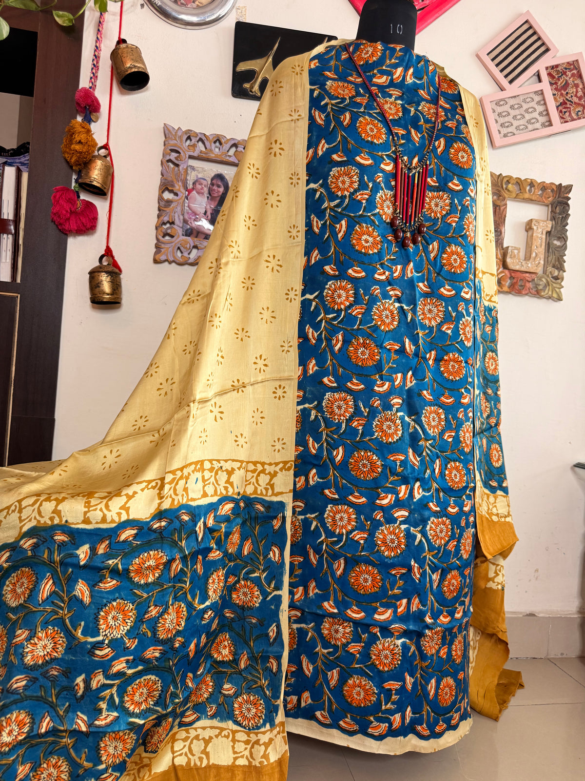 Premium Modal Silk Kalamkari Handblock Full Suit