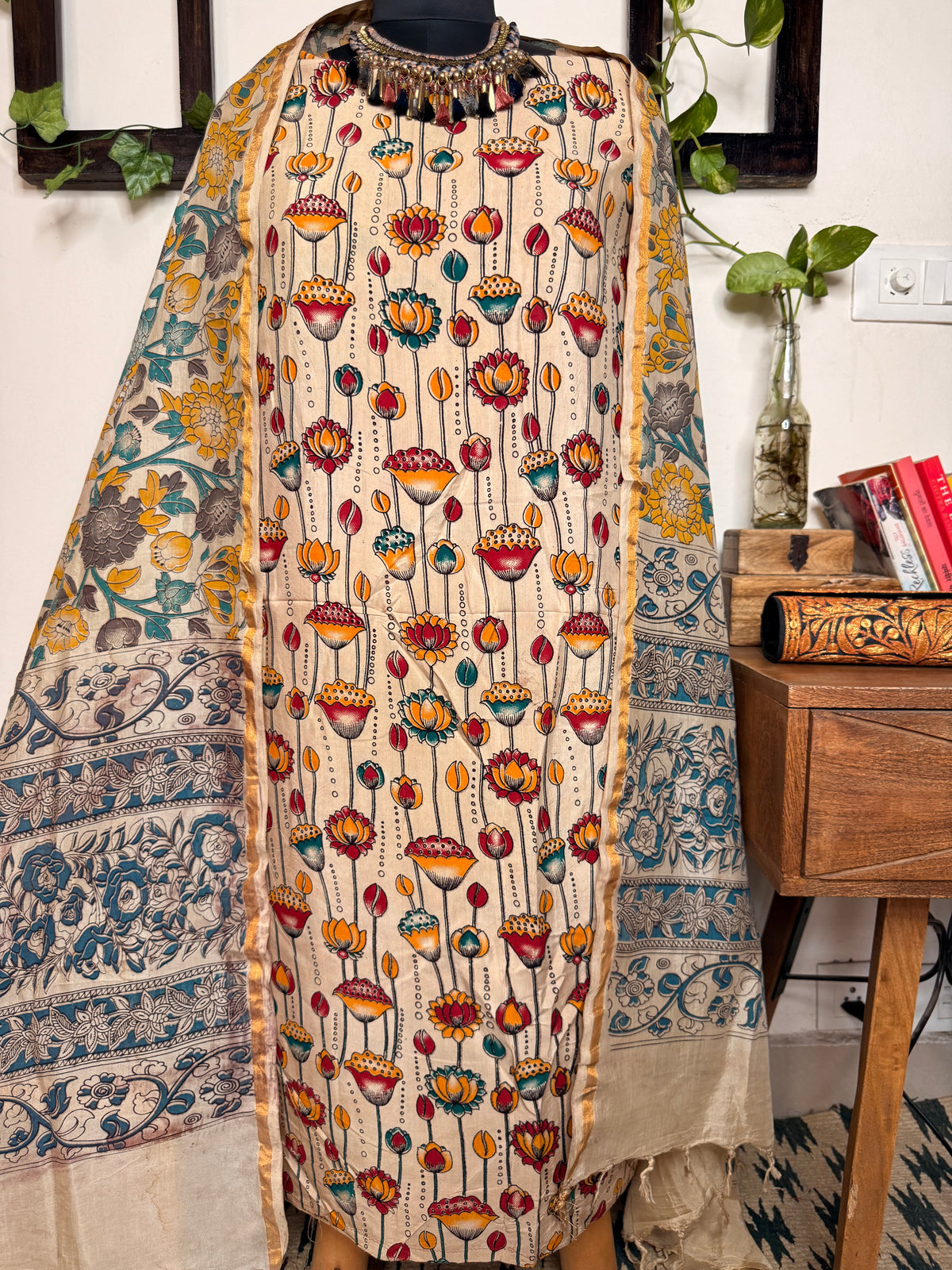 Kalamkari Cotton Silk Unstitched Suit ✨
