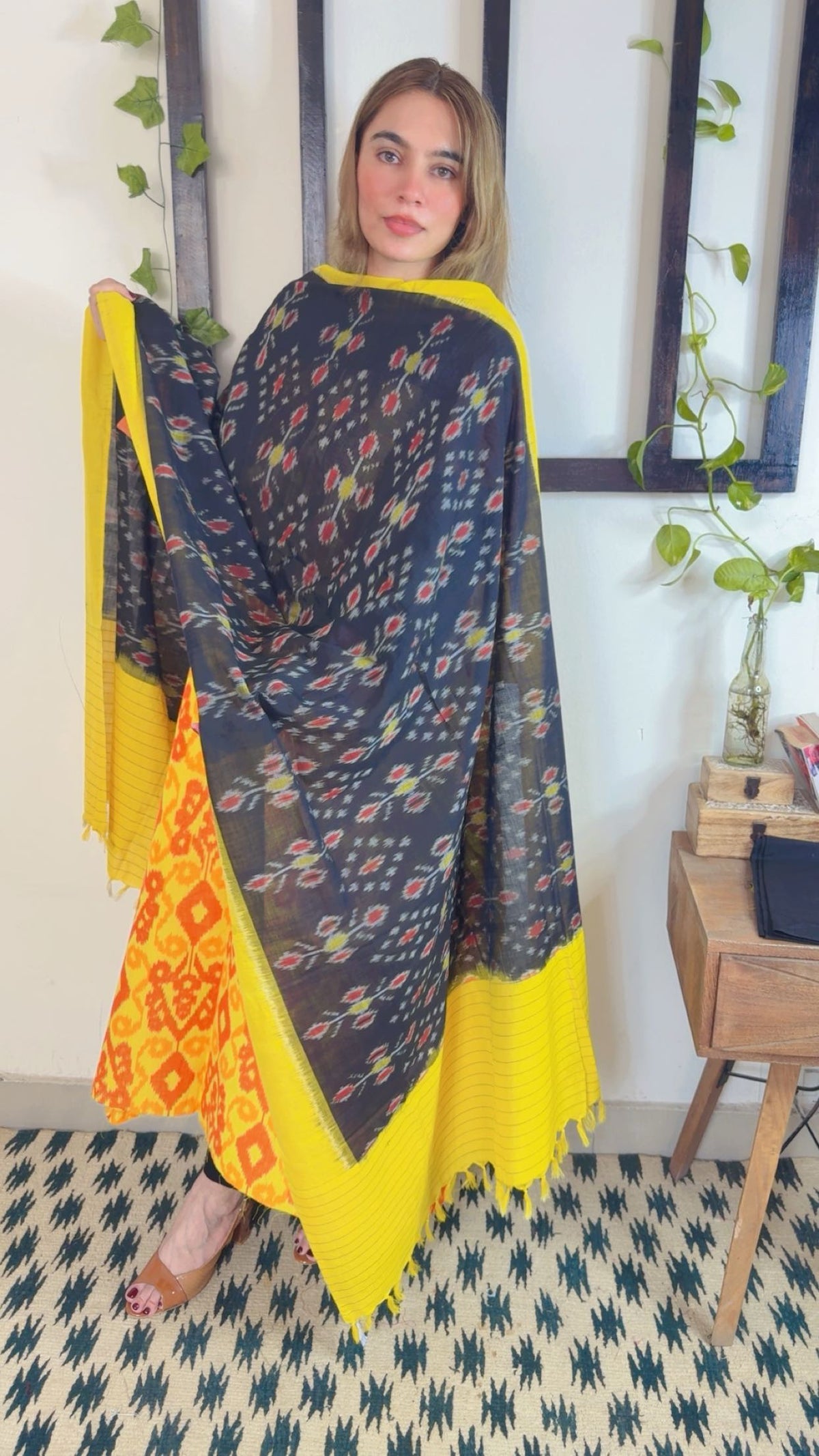 Uzbek Ikkat unstitched Handloom Cotton 3-Piece Set ✨