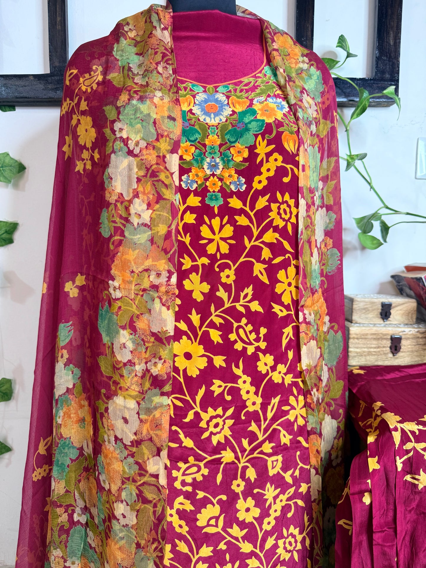 Natural Pure Crape Full Suit with Premium Chiffon Dupatta