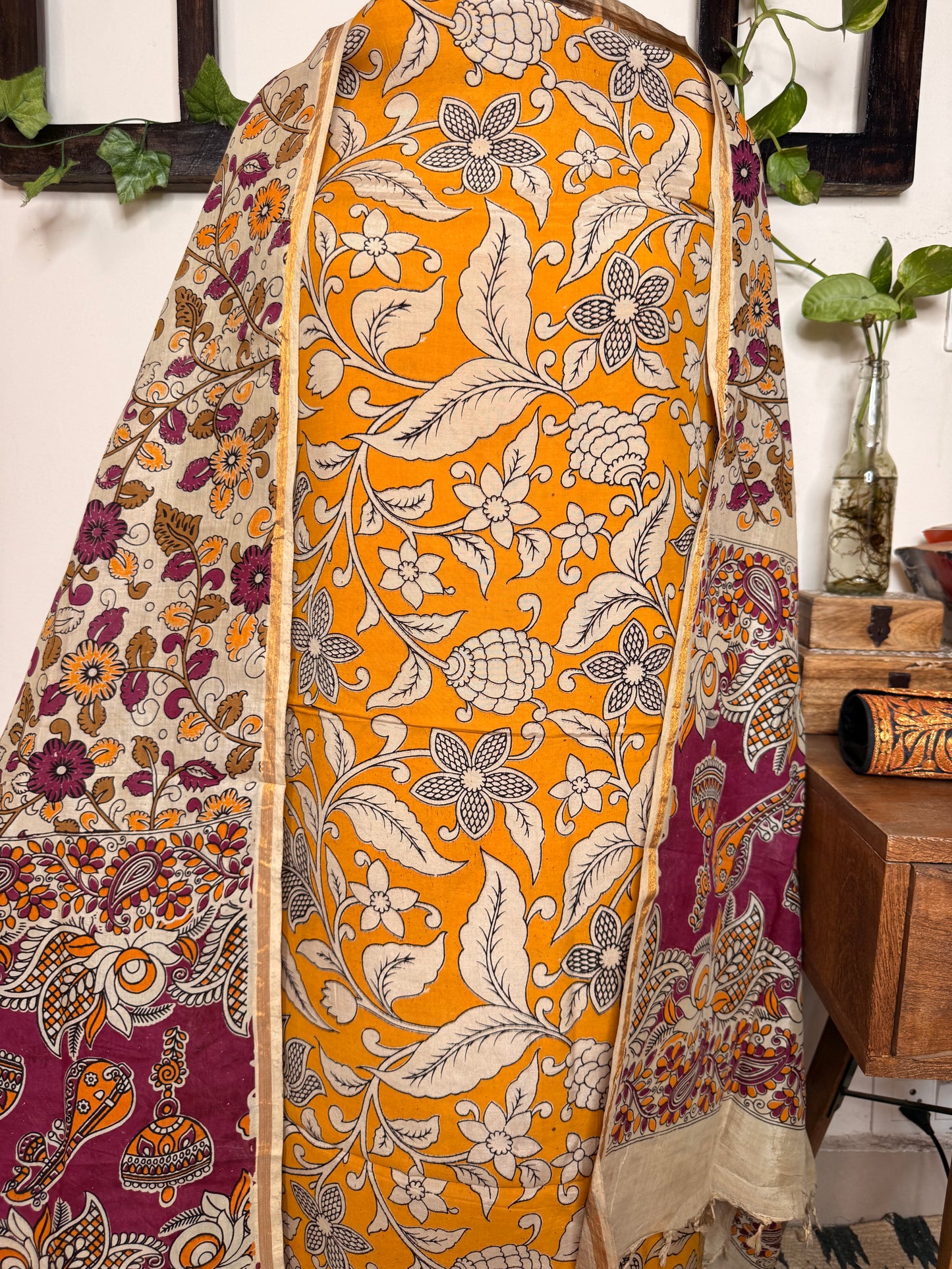 Kalamkari Cotton Silk Unstitched Suit ✨