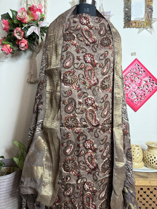 Modal Silk Full Suit with Kalamkari & Jahota Art (Handmade)