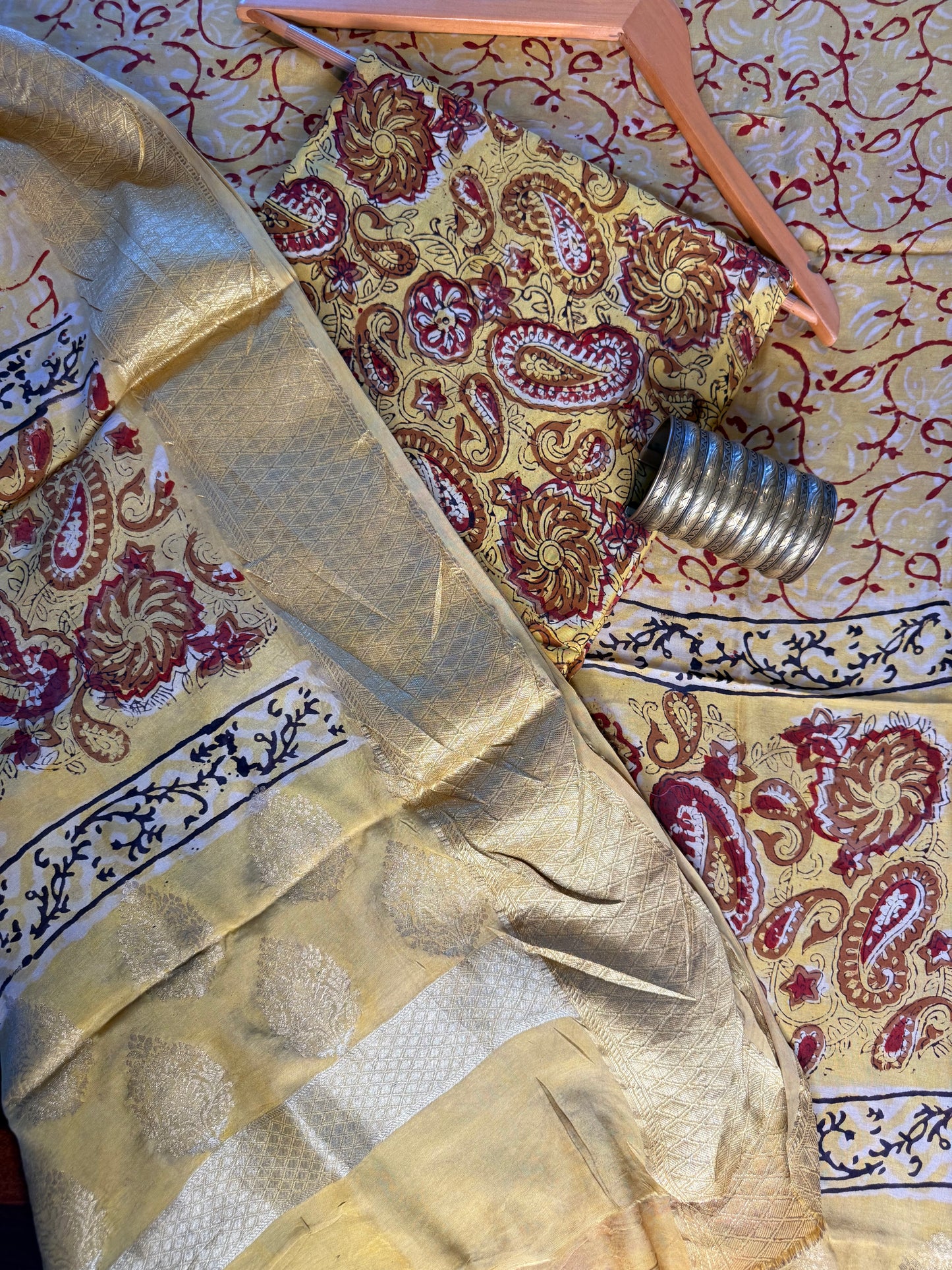 Modal Silk Full Suit with Kalamkari & Jhota Art (Handmade)