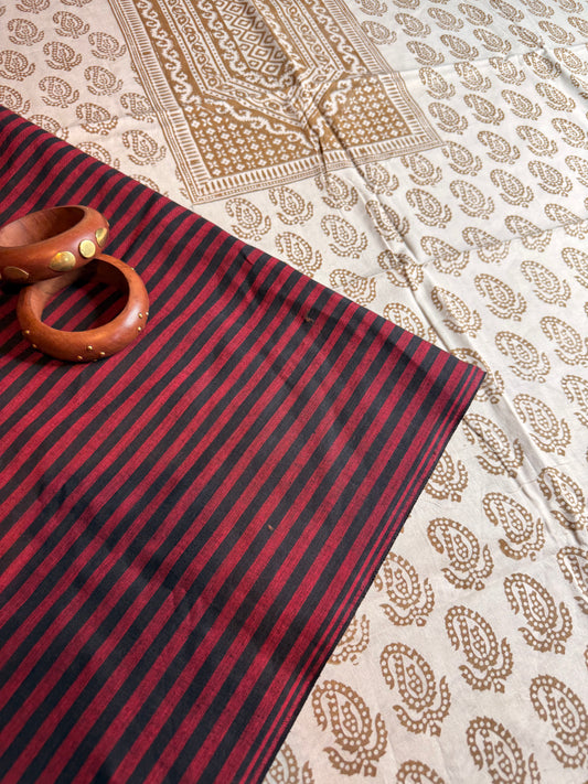 🌿 Ochre Bagh Kurta Set with Handloom Cotton Bottom