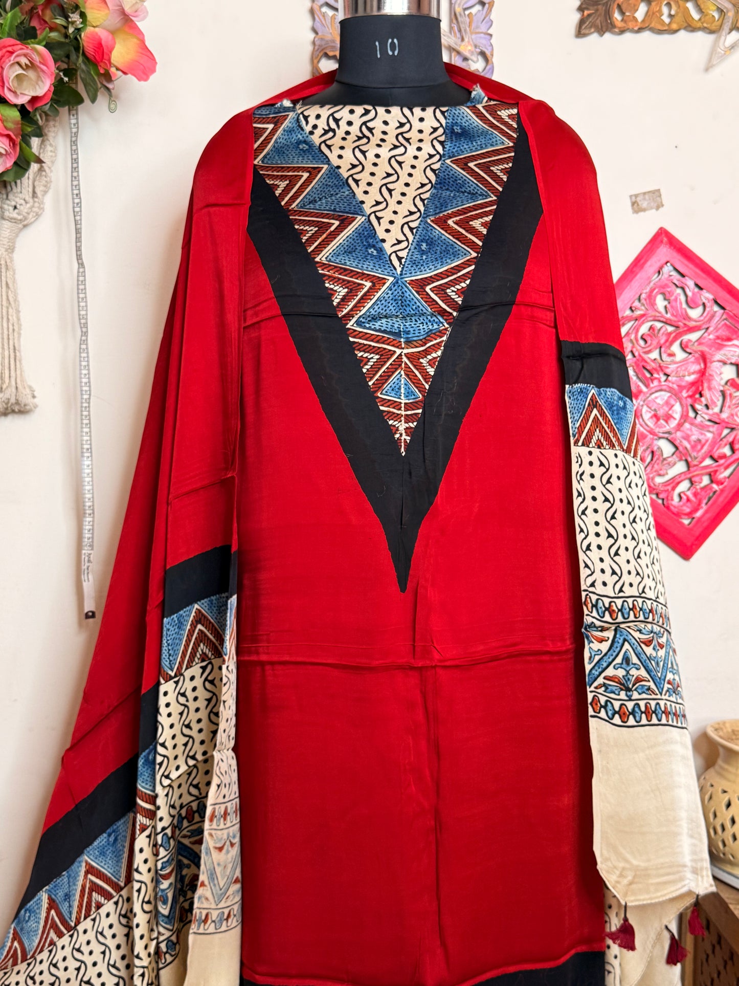 Modal Silk Designer Ajrakh Suit Set