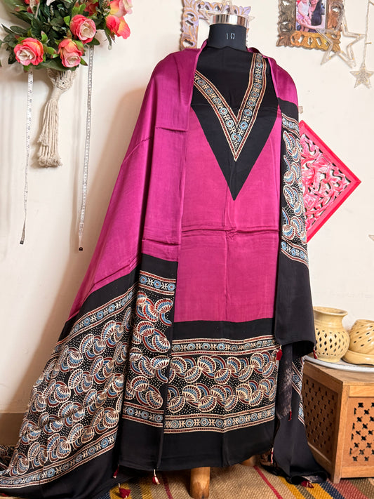 Modal Silk Designer Ajrakh Suit Set