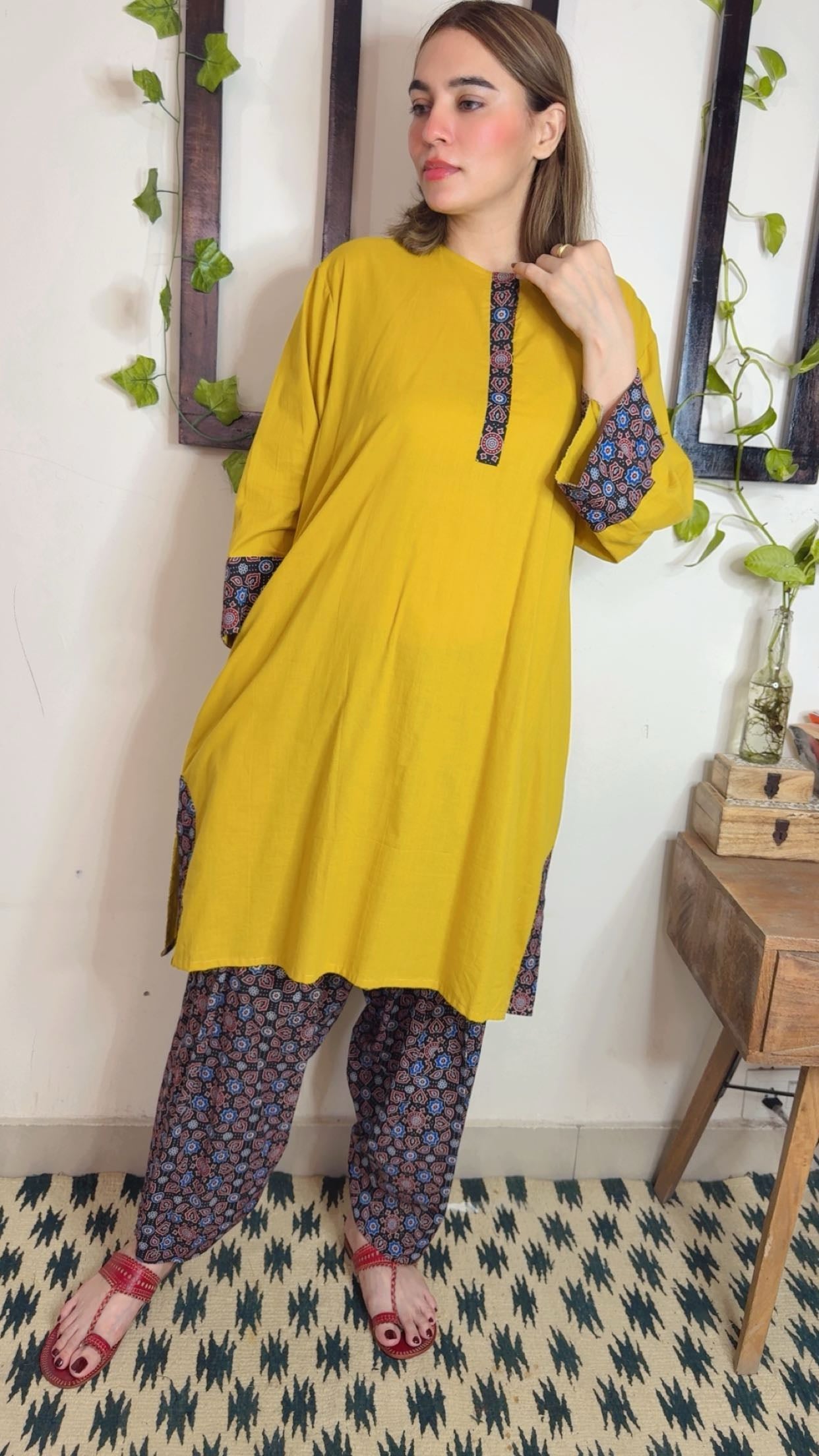 Cotton Ajrakh Stitch Suit with Pakistani Salwar