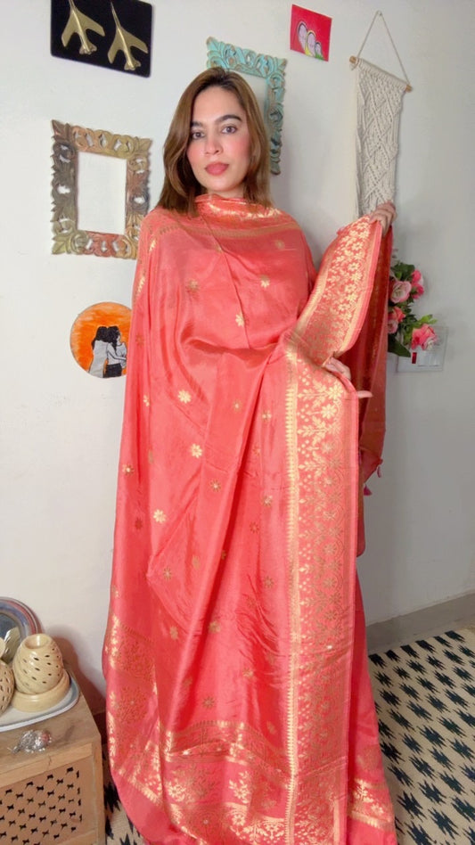 Dola Silk Shirt Dhuppta With Banarasi Weaving!!