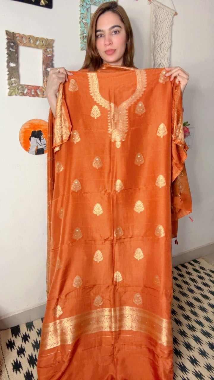 Dola Silk Shirt Dhuppta With Banarasi Weaving!!