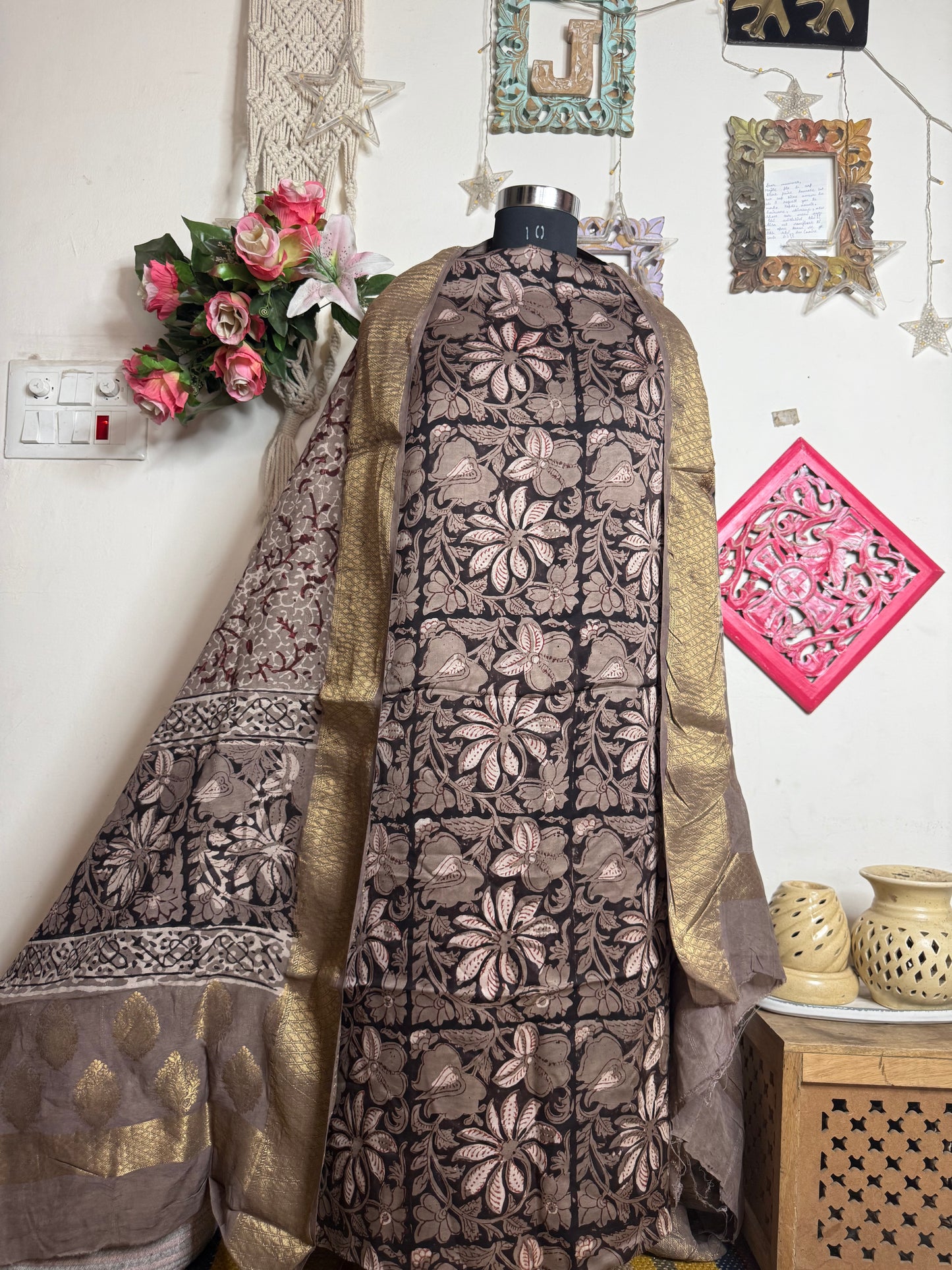Modal Silk Full Suit with Kalamkari & Jahota Art (Handmade)