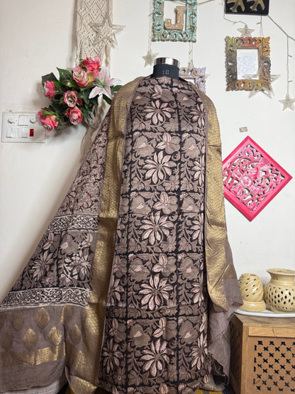 Modal Silk Full Suit with Kalamkari & Jahota Art (Handmade)