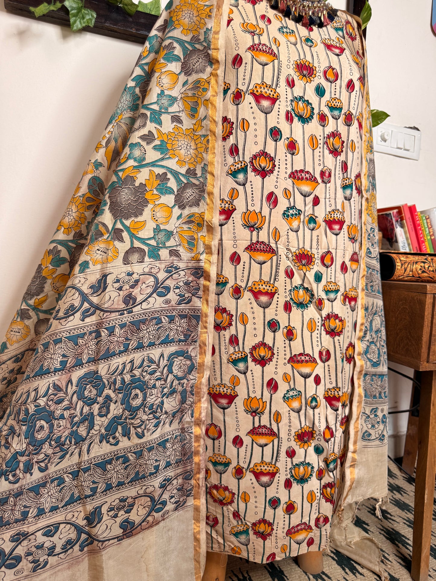 Kalamkari Cotton Silk Unstitched Suit ✨