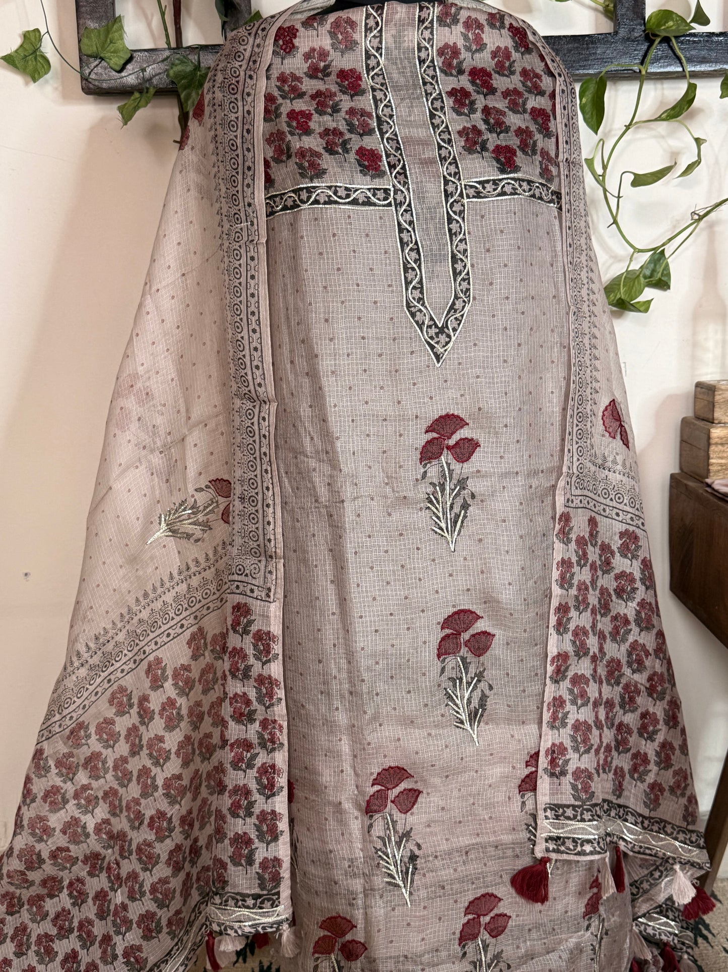 Pure Kota Silk Handblock Embroidered Suit ✨