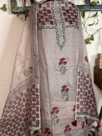Pure Kota Silk Handblock Embroidered Suit ✨