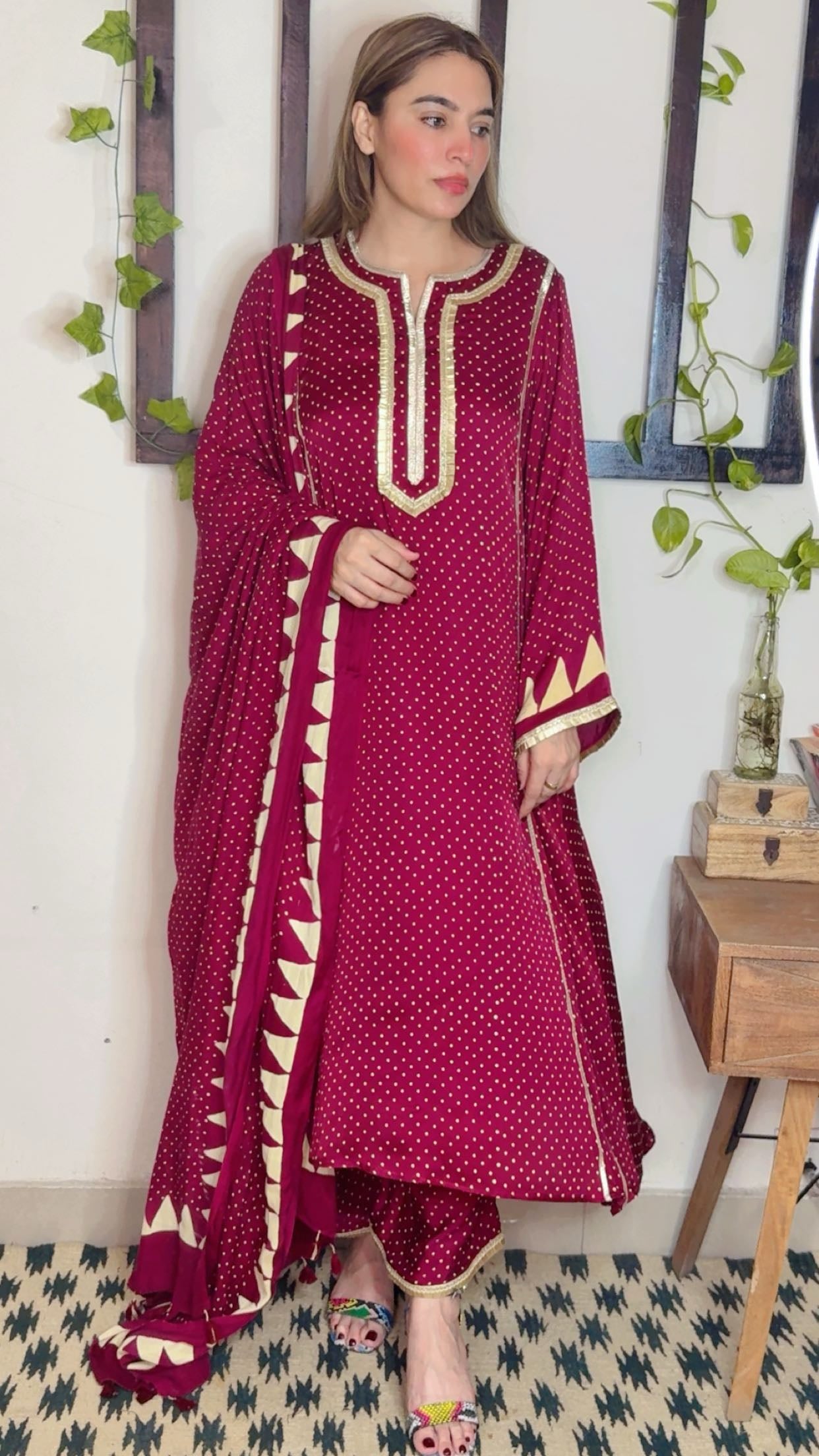 Modal Silk Stitch Suit with Heavy Gota Detailing