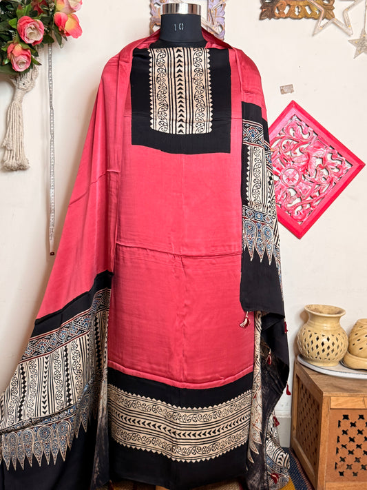 Modal Silk Designer Ajrakh Suit Set