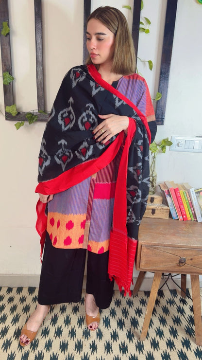 Uzbek Ikkat stitched Handloom Cotton 3-Piece Set ✨