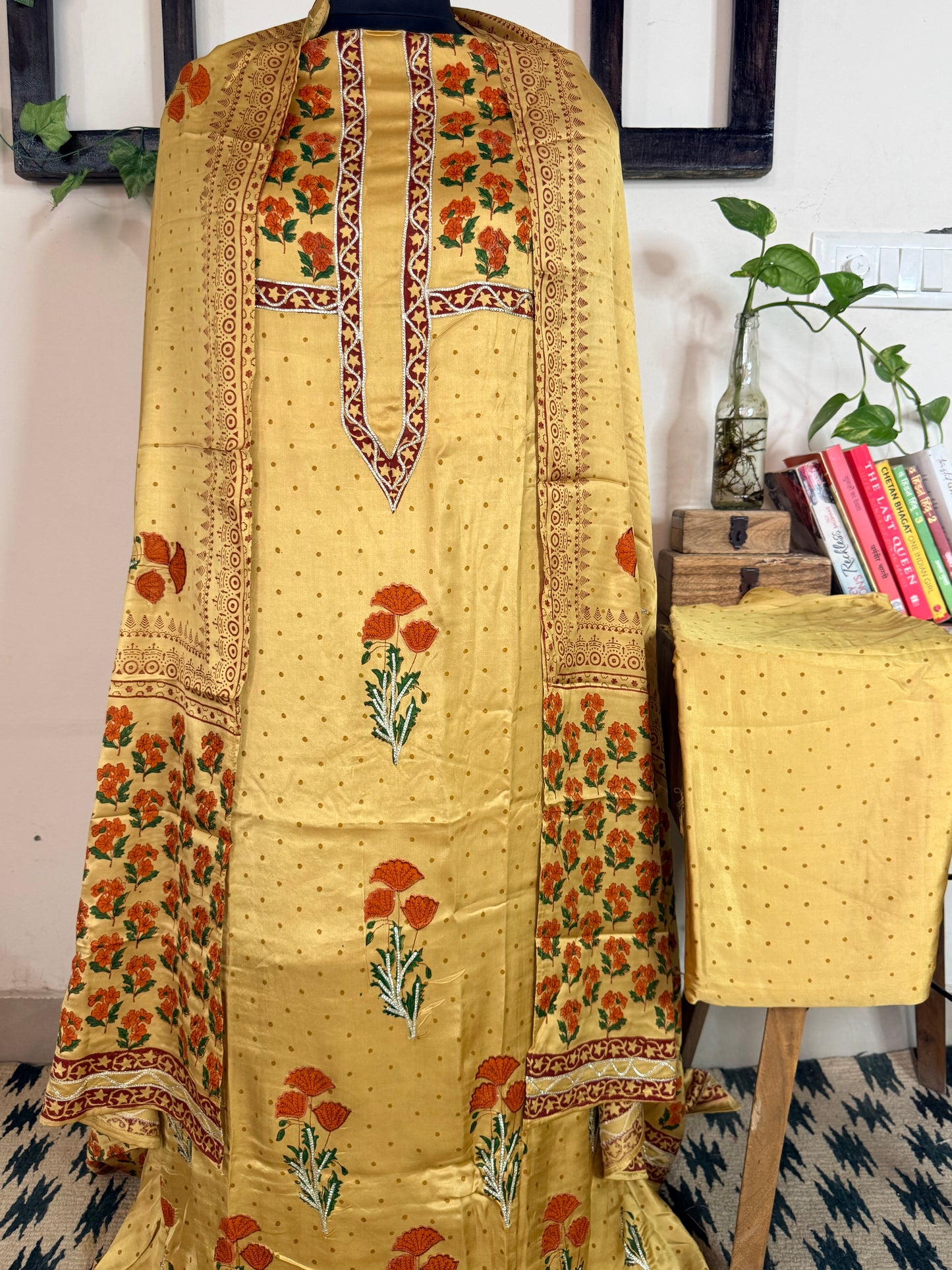 Pure Modal Silk Handblock Embroidered Full Suit ✨