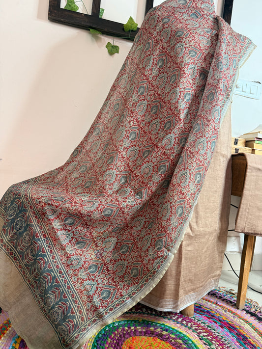 Pure Linen Ajrakh & Kalamkari Digital Print Suit✨