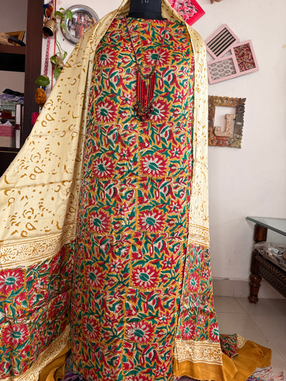 Premium Modal Silk Kalamkari Handblock Full Suit