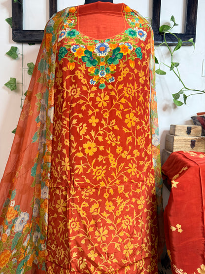 Natural Pure Crape Full Suit with Premium Chiffon Dupatta