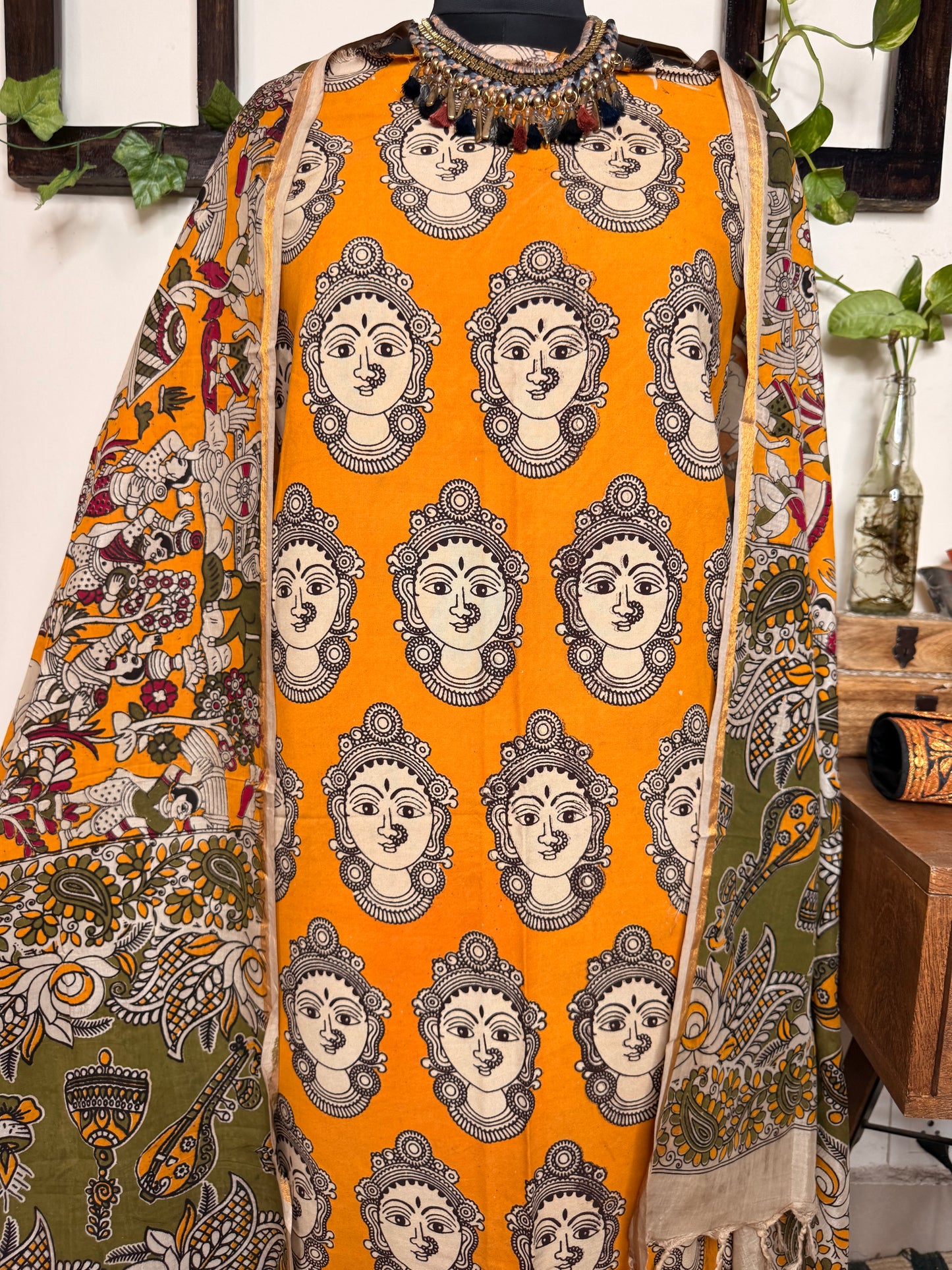 Kalamkari Cotton Silk Unstitched Suit ✨