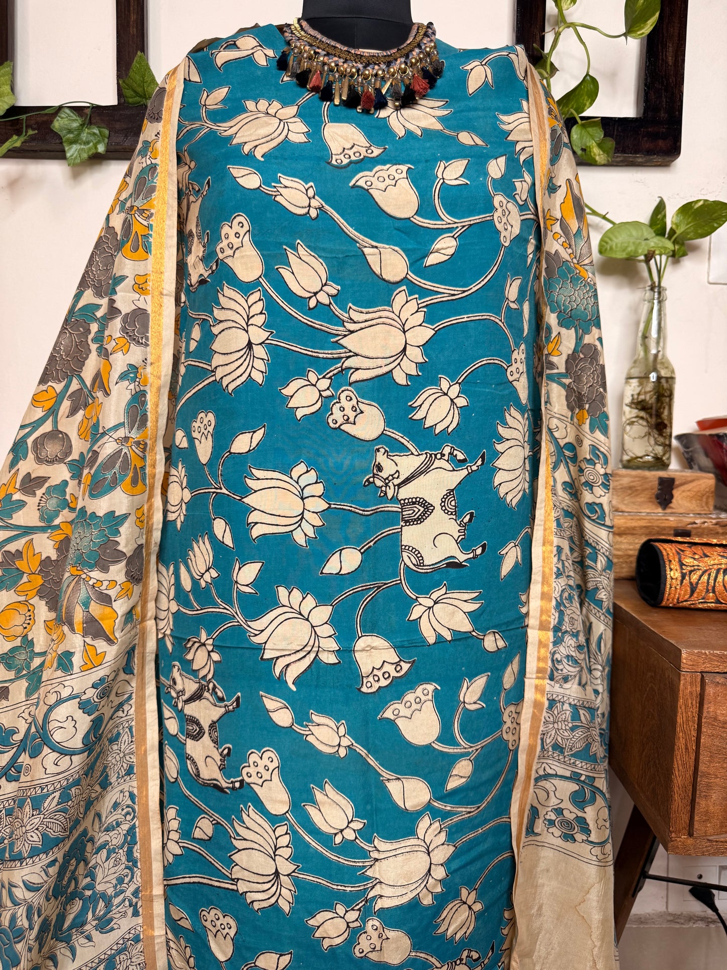 Kalamkari Cotton Silk Unstitched Suit ✨