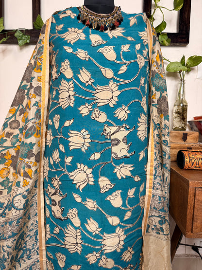 Kalamkari Cotton Silk Unstitched Suit ✨