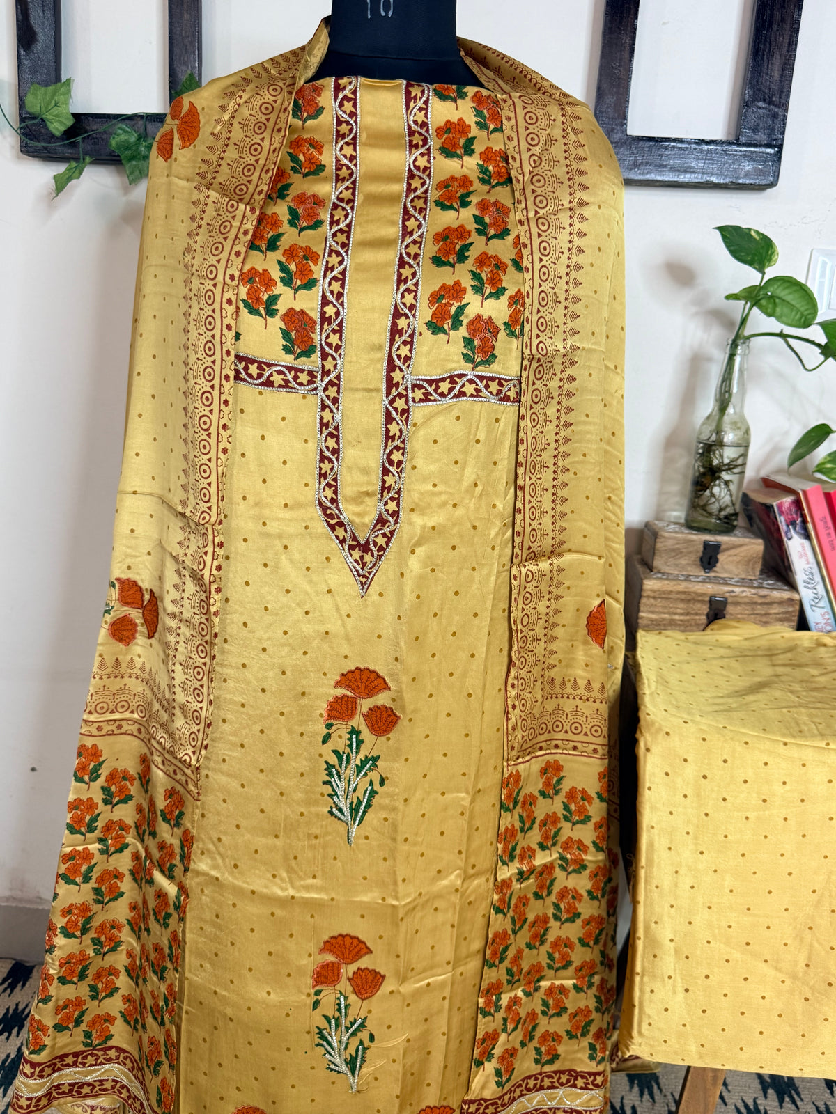 Pure Modal Silk Handblock Embroidered Full Suit ✨