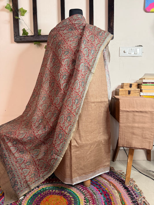 Pure Linen Ajrakh & Kalamkari Digital Print Suit✨