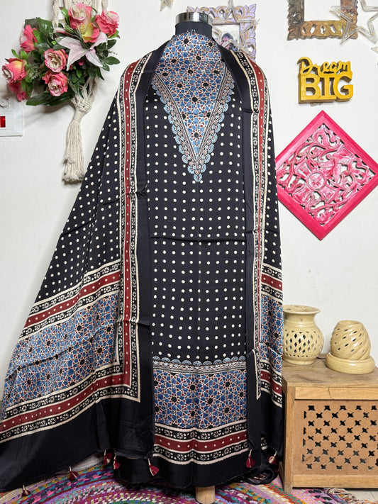 🌿 Ajrakh Handblock Modal Suit Set with Dupatta