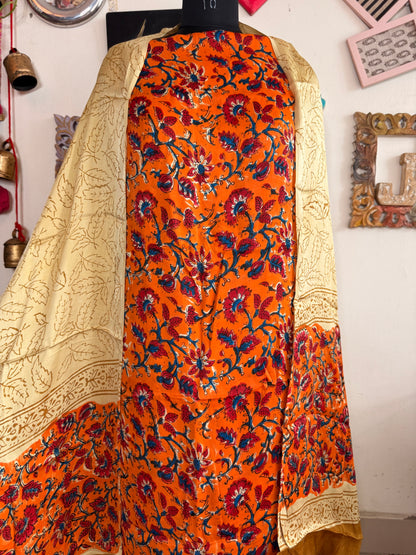 Premium Modal Silk Kalamkari Handblock Full Suit