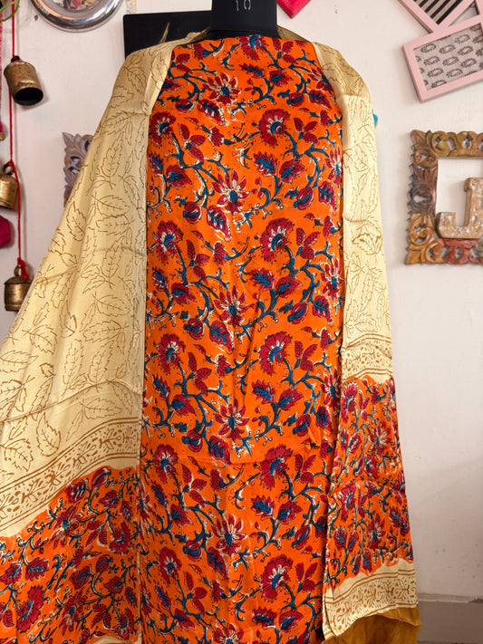 Premium Modal Silk Kalamkari Handblock Full Suit