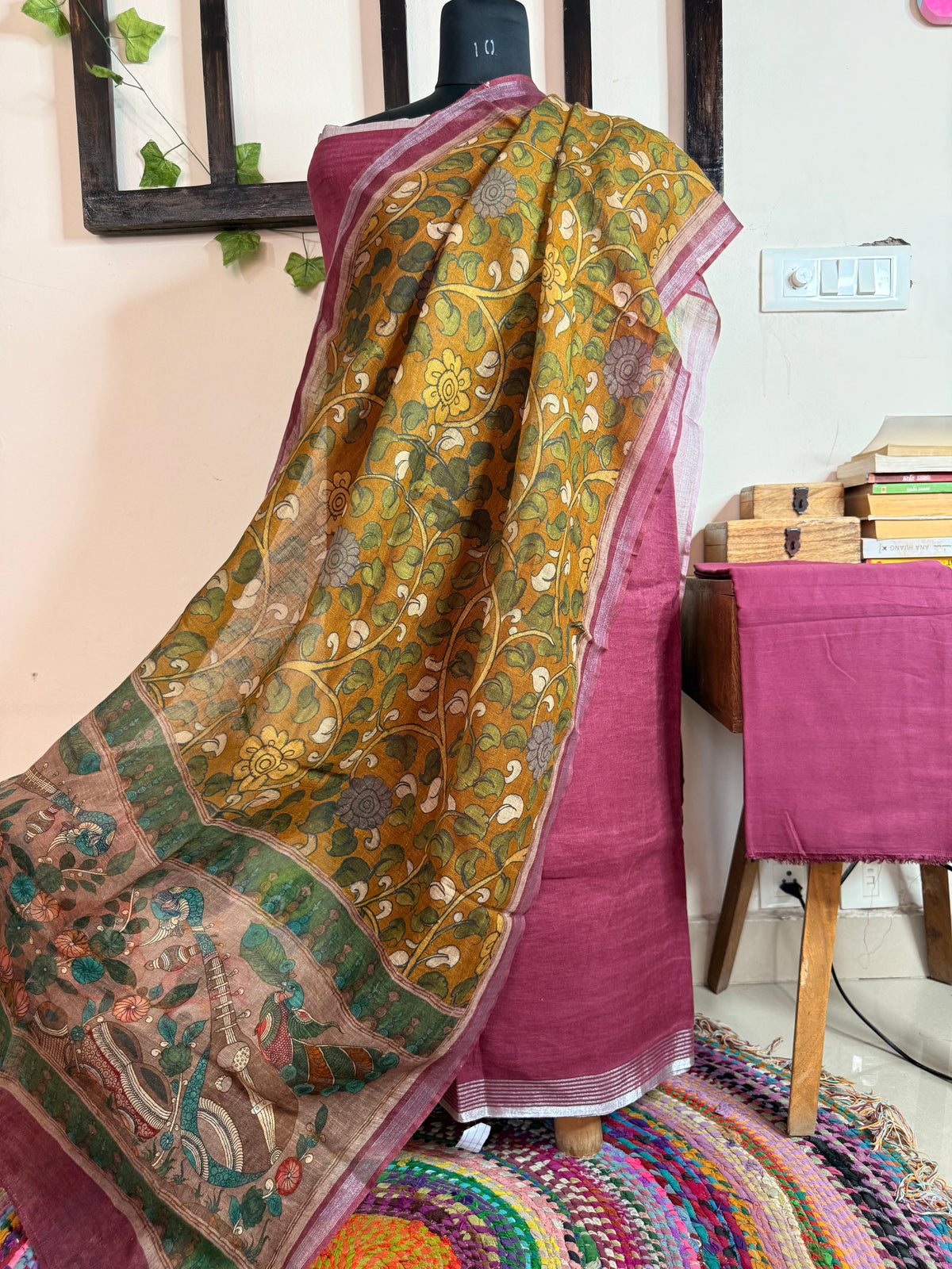 Pure Linen Ajrakh & Kalamkari Digital Print Suit ✨