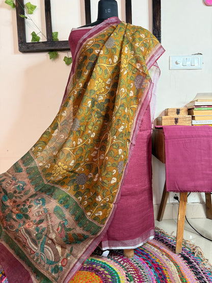 Pure Linen Ajrakh & Kalamkari Digital Print Suit ✨