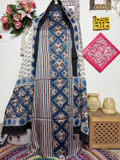 🌿 Ajrakh Handblock Modal Suit Set with Dupatta
