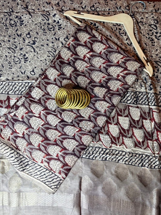 Modal Silk Full Suit with Kalamkari & Jhota Art (Handmade)
