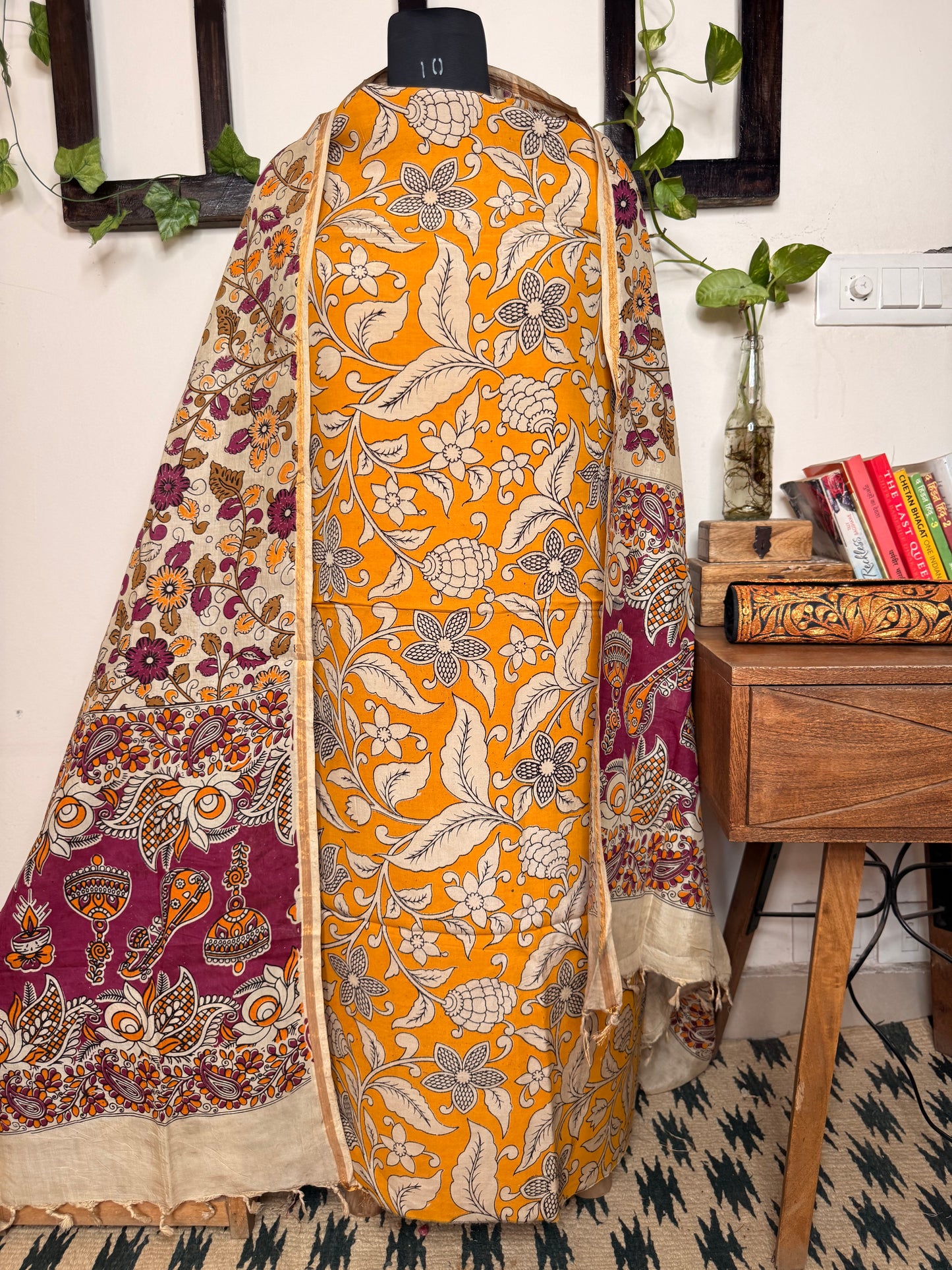 Kalamkari Cotton Silk Unstitched Suit ✨