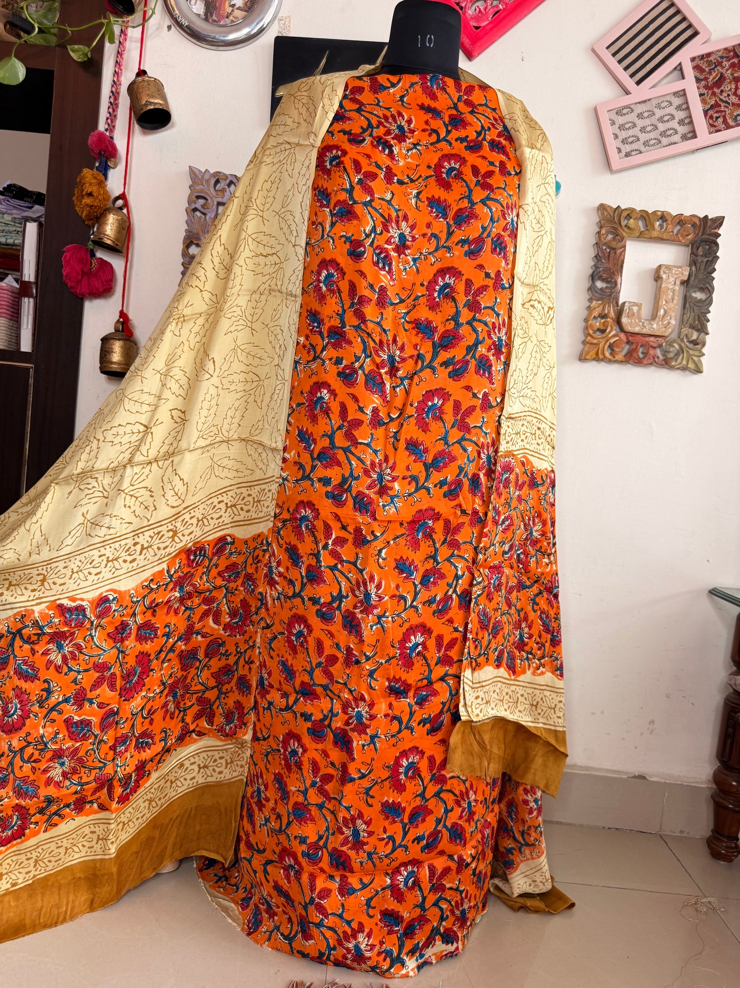 Premium Modal Silk Kalamkari Handblock Full Suit