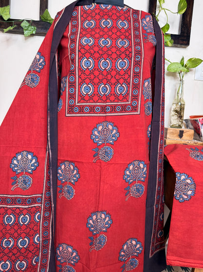 Taj Cotton Ajrakh 3-Piece Unstitched Suit ✨
