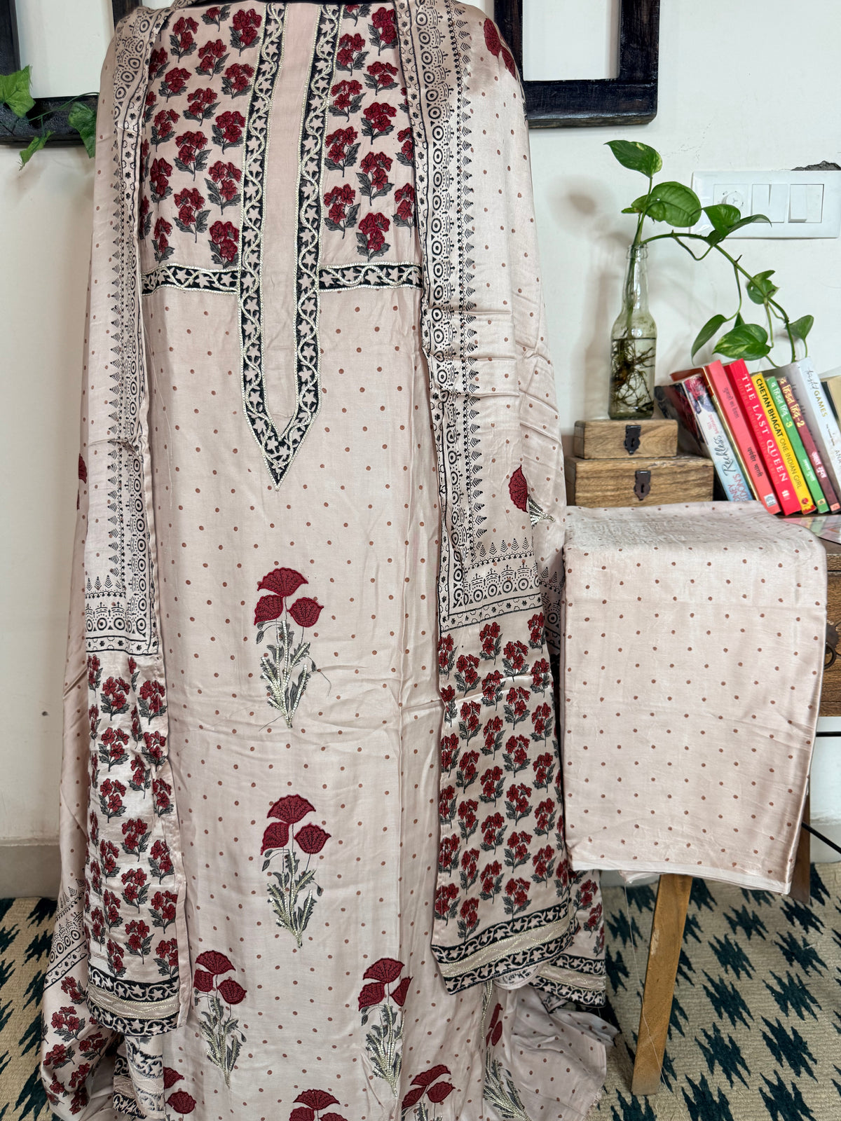 Pure Modal Silk Handblock Embroidered Full Suit ✨