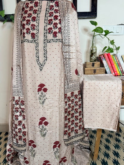 Pure Modal Silk Handblock Embroidered Full Suit ✨